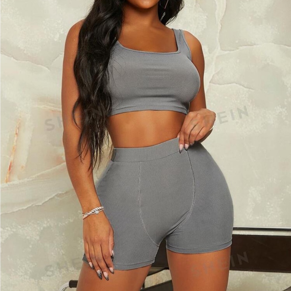 Shein Gray Ribbed Two-Piece Set - Size Small